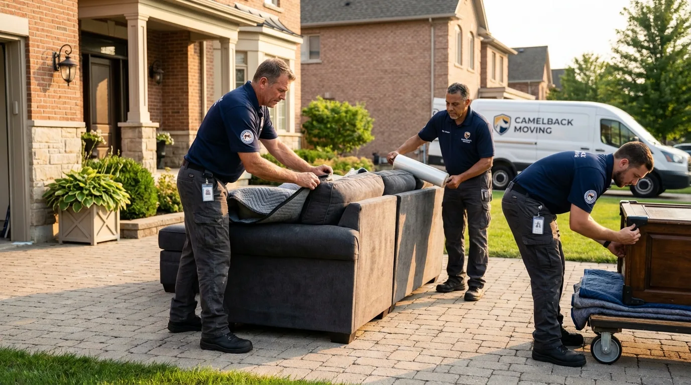 Large estate moving crew wrapping furniture in Markham, TX