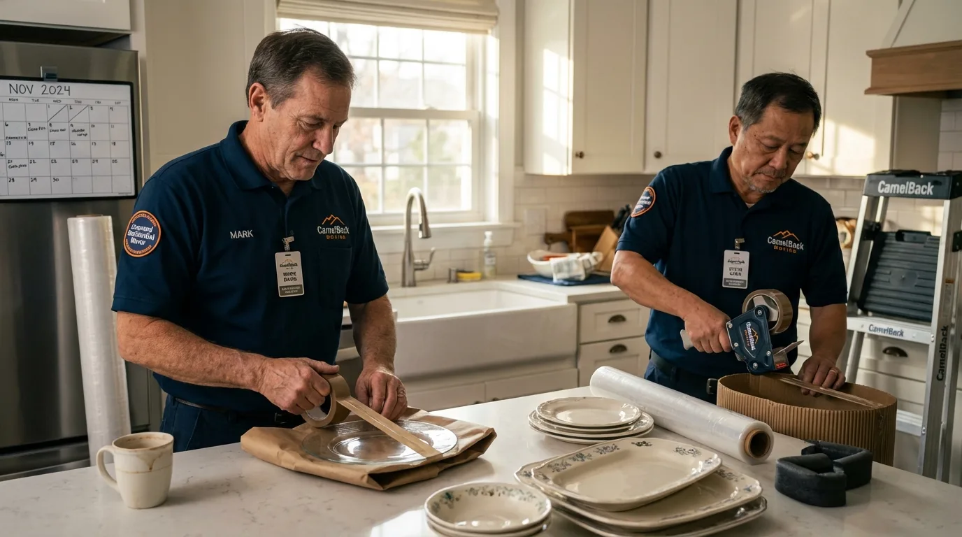 Professional crew packing kitchen dishware in Markham, TX